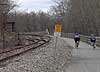 A bike path and railroad track co-exist in Hallowell, Maine.